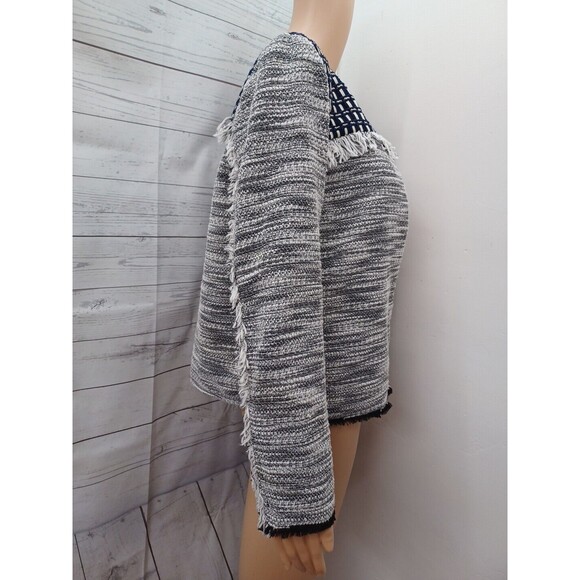 Chicos Sz 1 (M) Black Ivory Open Front Cardigan Jacket Fringed - Picture 5 of 12